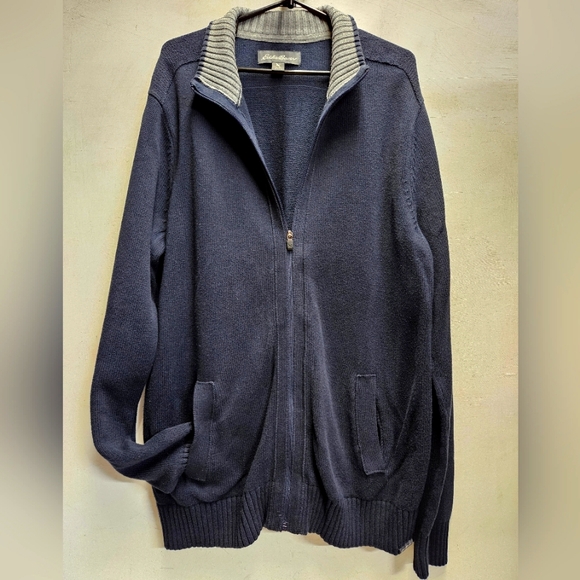Eddie Bauer navy blue full zip cardigan sweater fall jacket ~ mens large tall - Picture 1 of 8